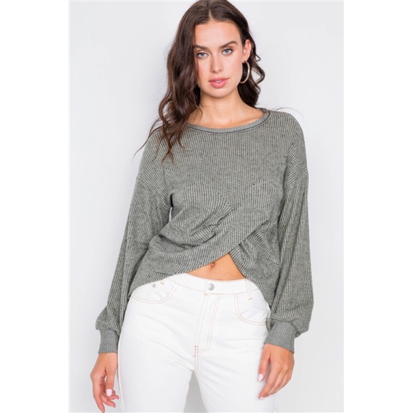 MOSS RELAXED PULLOVER LONG SLEEVE CROSS FRONT TOP - Picture 5 of 6